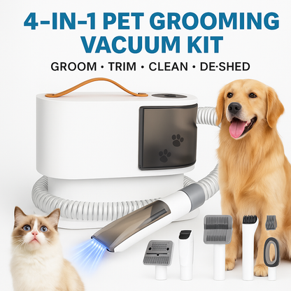 4-in-1 Pet Grooming Vacuum Kit – Low Noise Dog & Cat Hair Remover with Clippers, Brushes & 2L Dust Cup